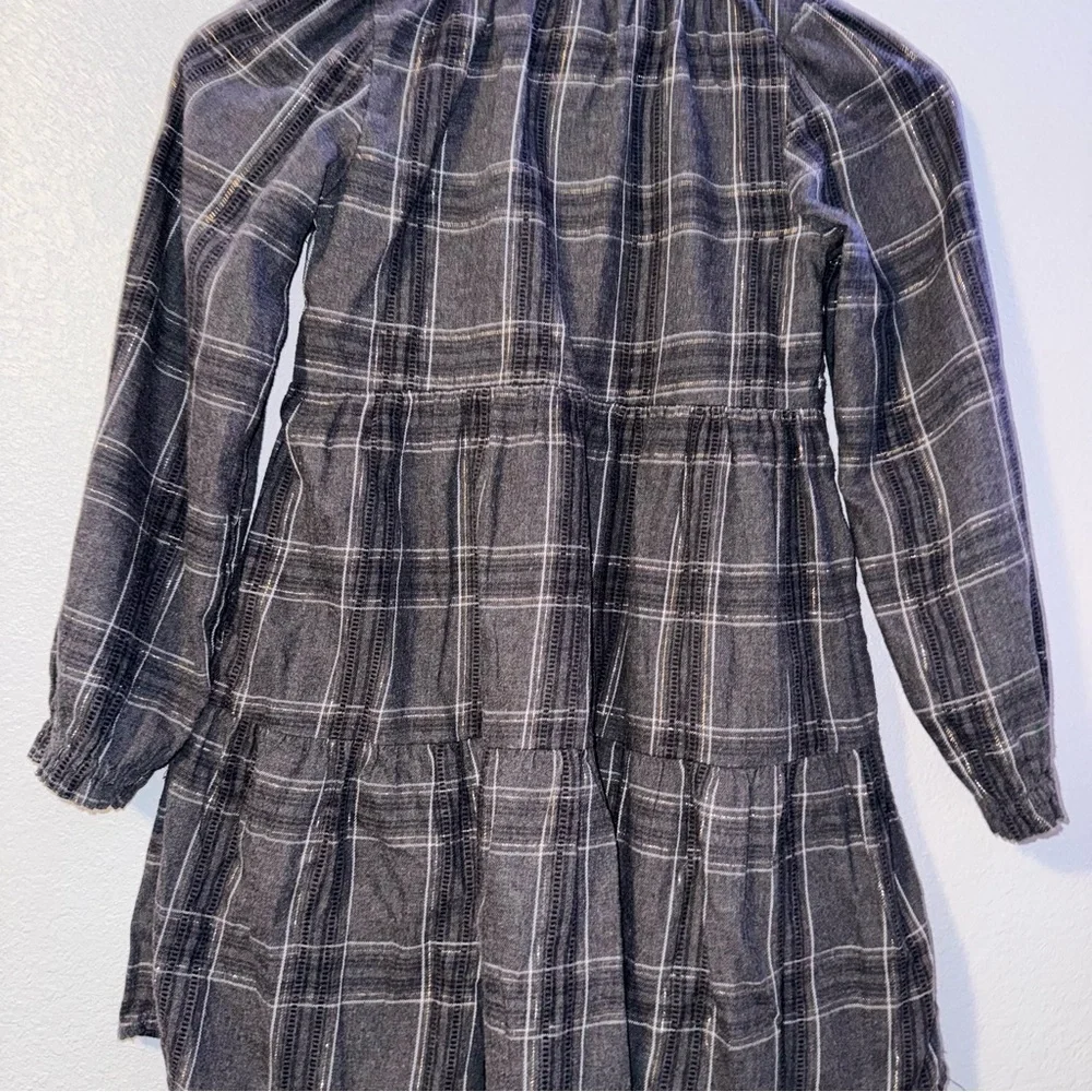 Cat & Jack Plaid Dress in Charcoal Grey with Gold Foil Accent Long Sleeve Kids M